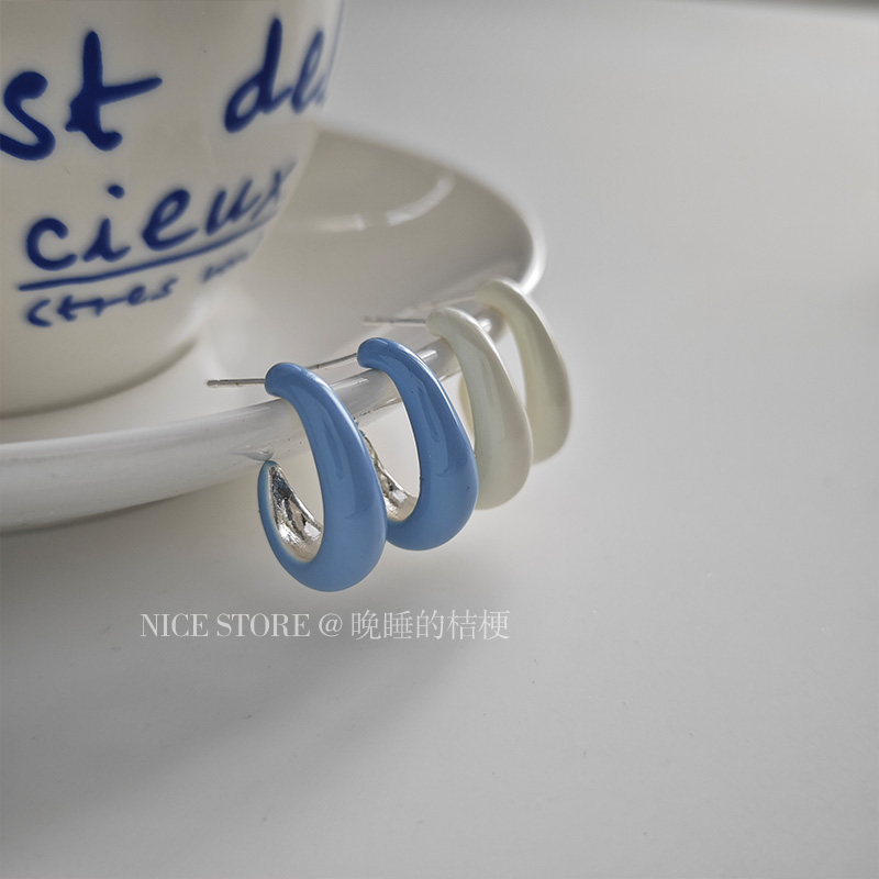 晚睡的桔梗｜滴釉c形耳环
