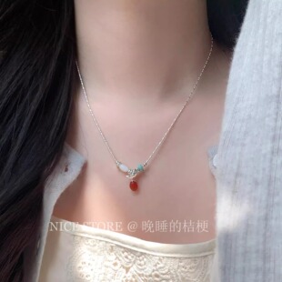 晚睡的桔梗「山隐溪」新中式喜鹊天然石项链温柔高级感小众锁骨链