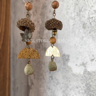 晚睡的桔梗「松果集」森系清新植物果实种子耳环复古小众长款耳饰