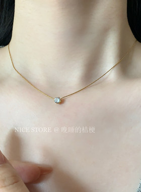 晚睡的桔梗「恒星」韩系ins风一颗锆石钛钢项链mini隐形锁骨链女