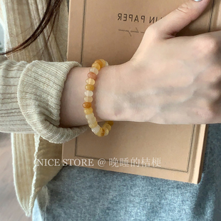 晚睡的桔梗「青叶」天然石算盘珠手串新中式复古简约百搭叠戴手饰