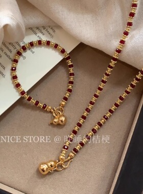 晚睡的桔梗「呈禾」本命年复古红色葫芦项链新年百搭红色葫芦手链