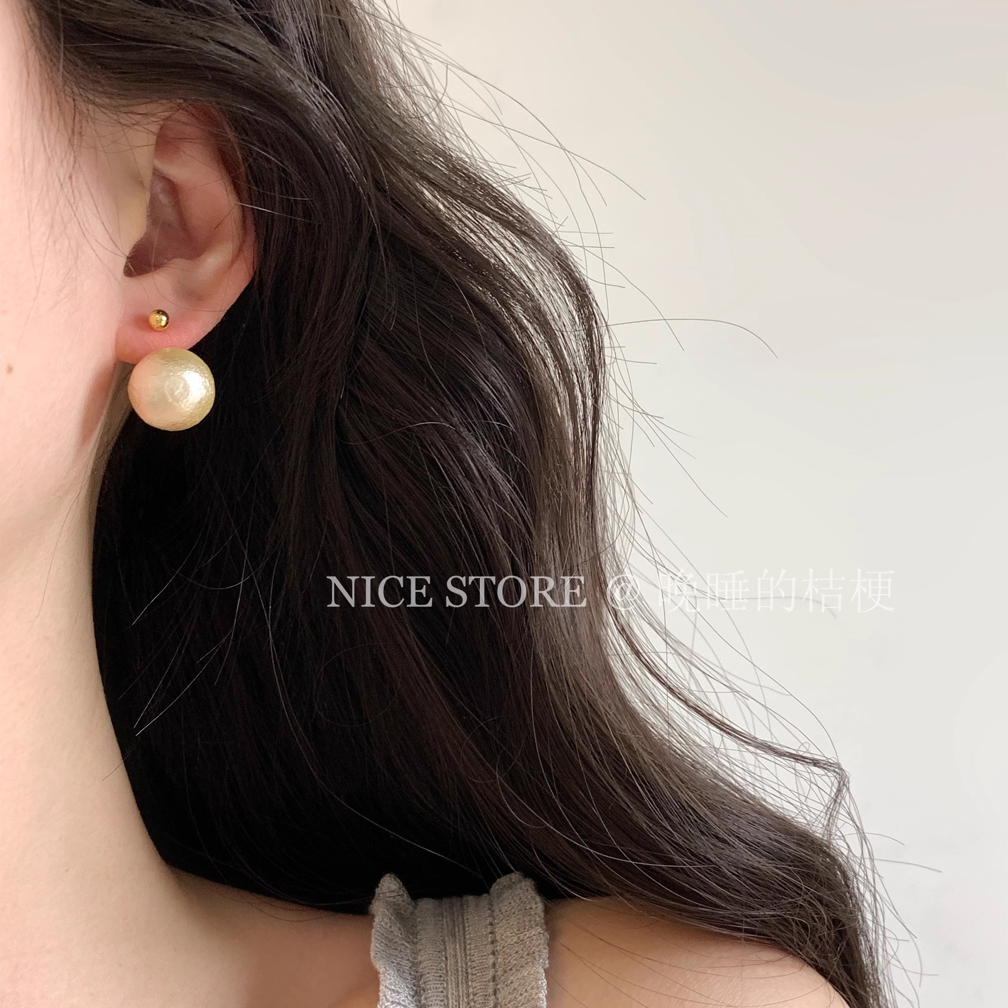 晚睡的桔梗I棉花珍珠耳环