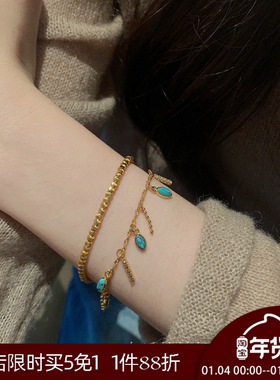 晚睡的桔梗I松绿色流苏手链