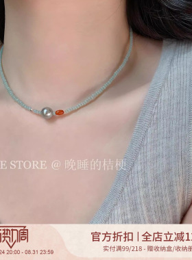 晚睡的桔梗|绿色玛瑙串珠项链
