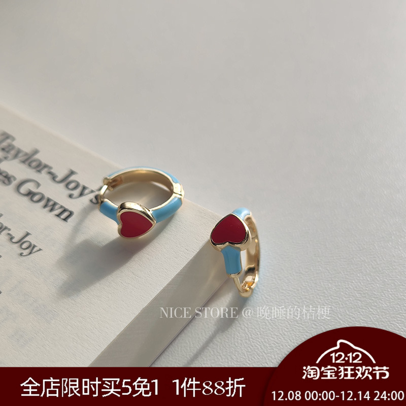 晚睡的桔梗｜珐琅红色滴釉耳环