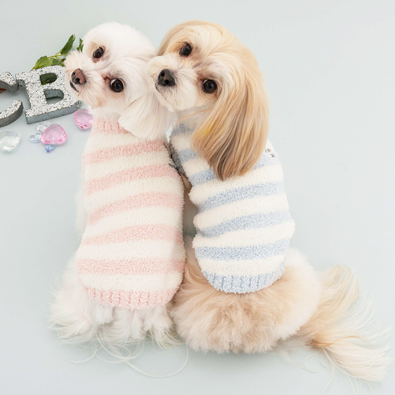 可吉步baby日本宠物服装幼犬 棉花糖条纹背心 约克夏小奶狗满月礼