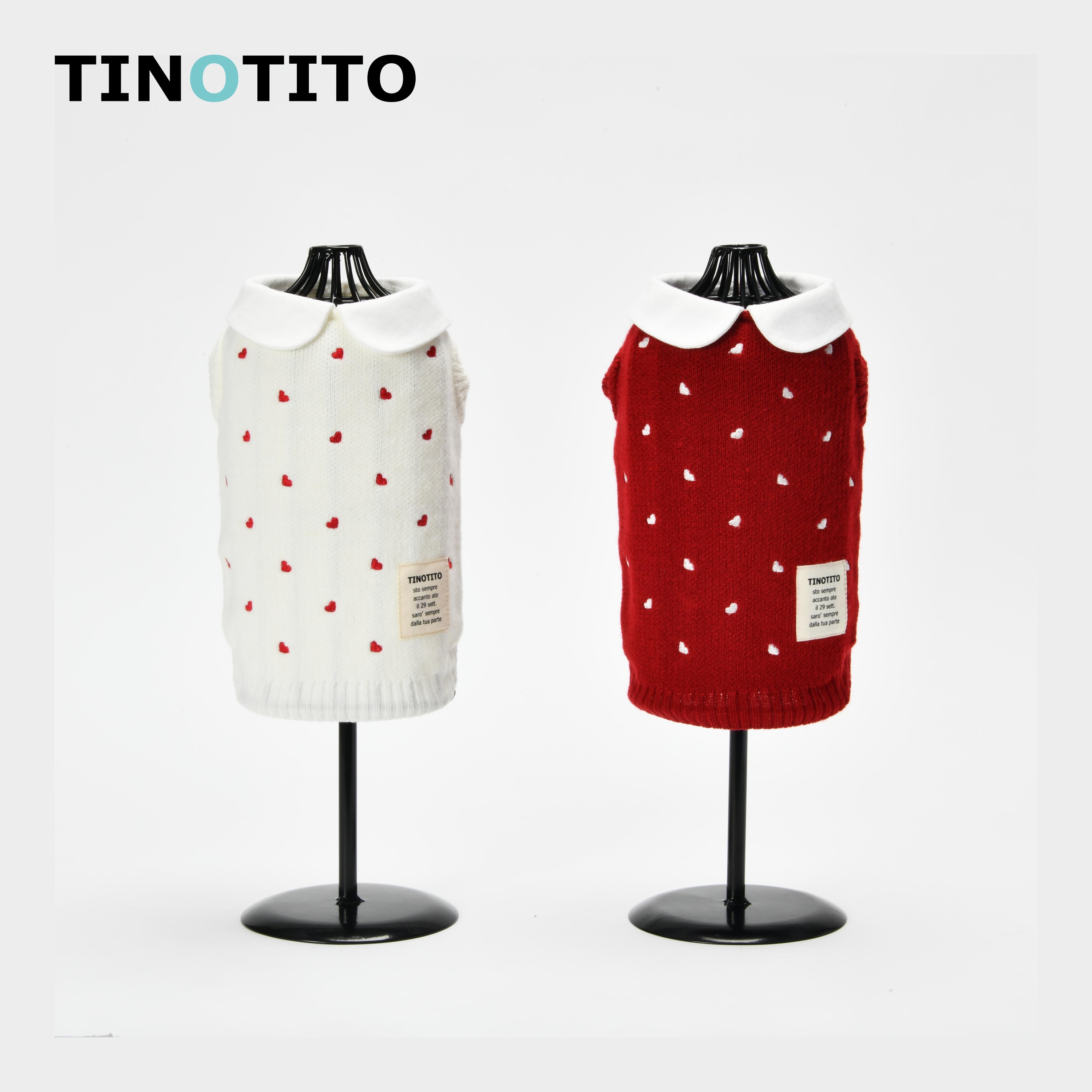 提诺Tinotito日本品牌宠物服装秋冬 圆领小心心毛衣 开学可爱学院