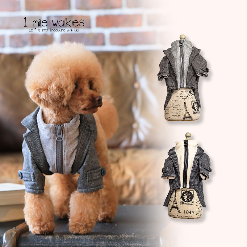 遛英哩1Mile Walkie日本品牌宠物服装秋冬假两件外套格子纹英伦风