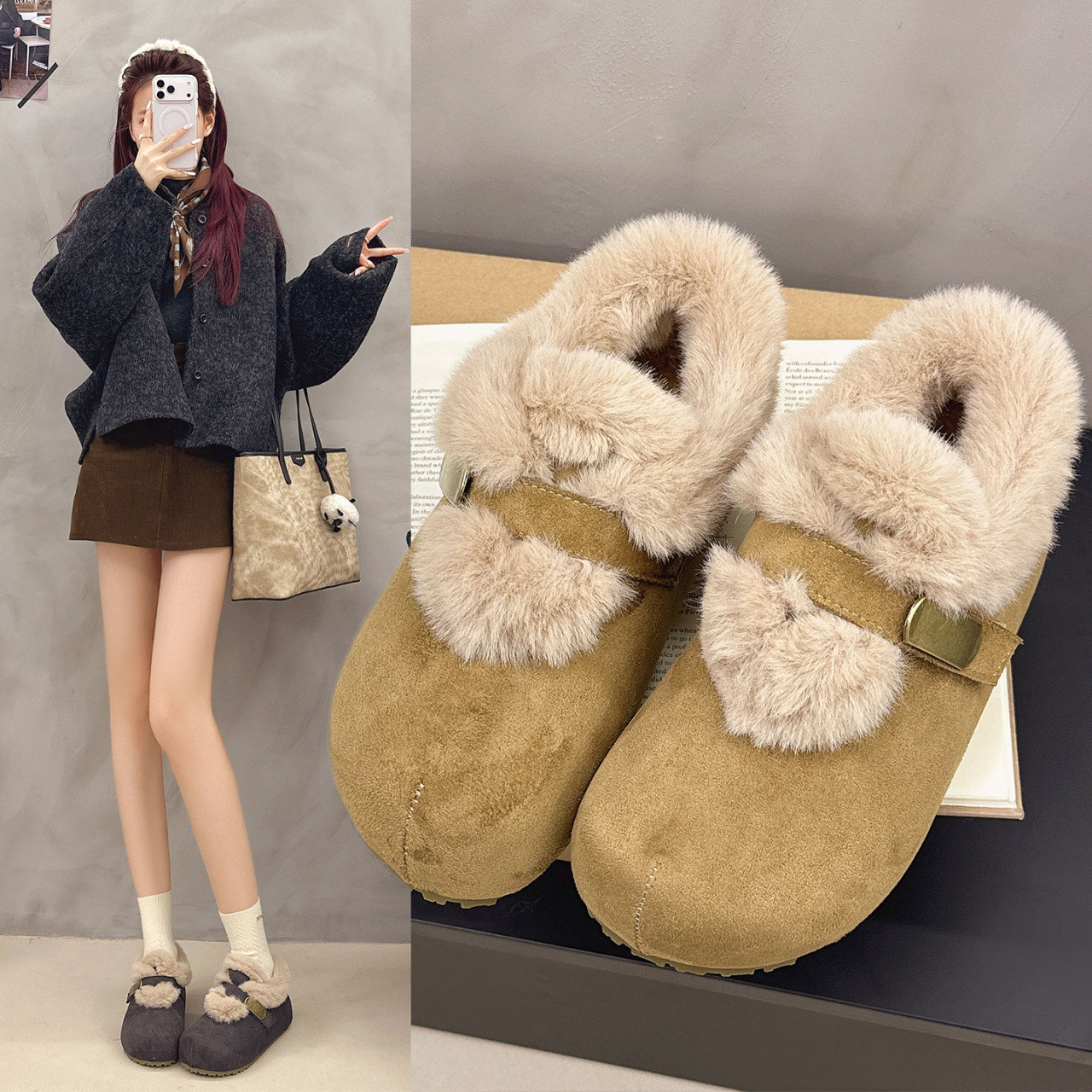 内增高加绒保暖勃肯鞋毛毛鞋女2026新款保暖鞋春秋一脚蹬厚0115w,女鞋,勃肯鞋/软木鞋,淘宝优惠券,粉丝福利购,淘宝优惠卷