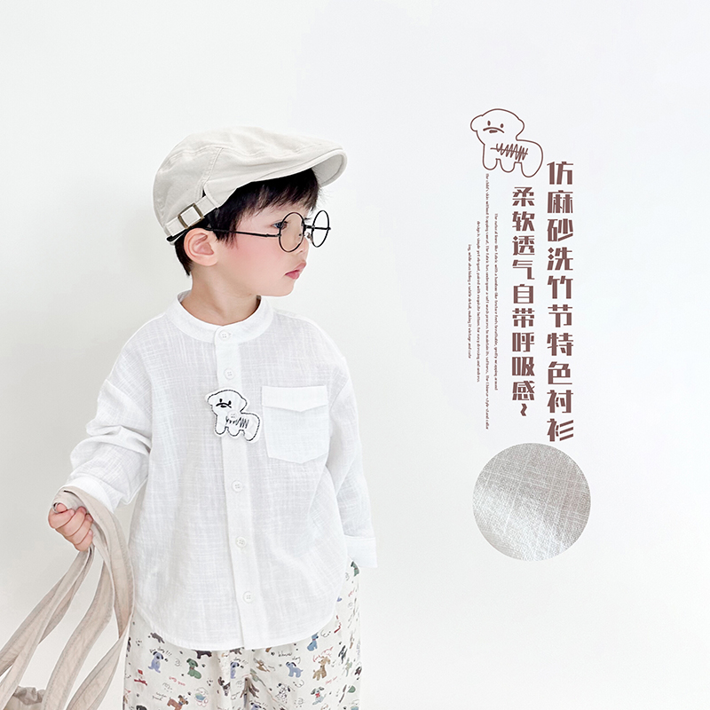阿小轩童装2025秋季新品【气泡水】儿童立领长袖衬衫男童白衬衣潮
