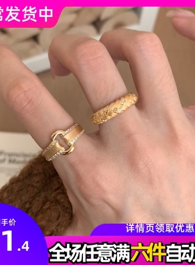 vintage小众复古手工拉丝编织麦穗戒指简约百搭锁扣元宝指环女戒