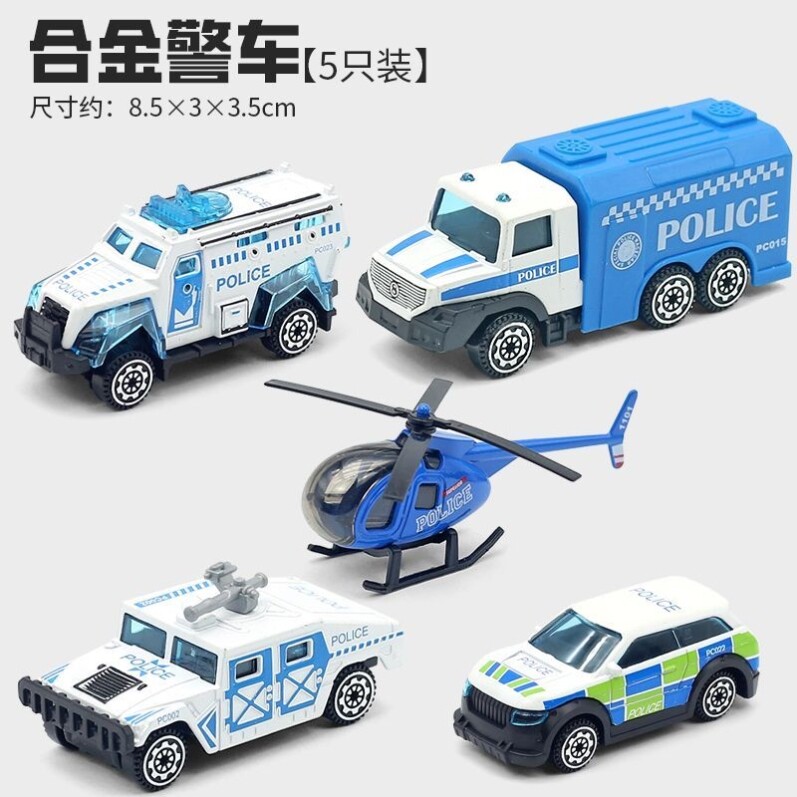 仿真儿童汽车滑行合金工程车运输玩具推土车挖掘机警察消防车套装