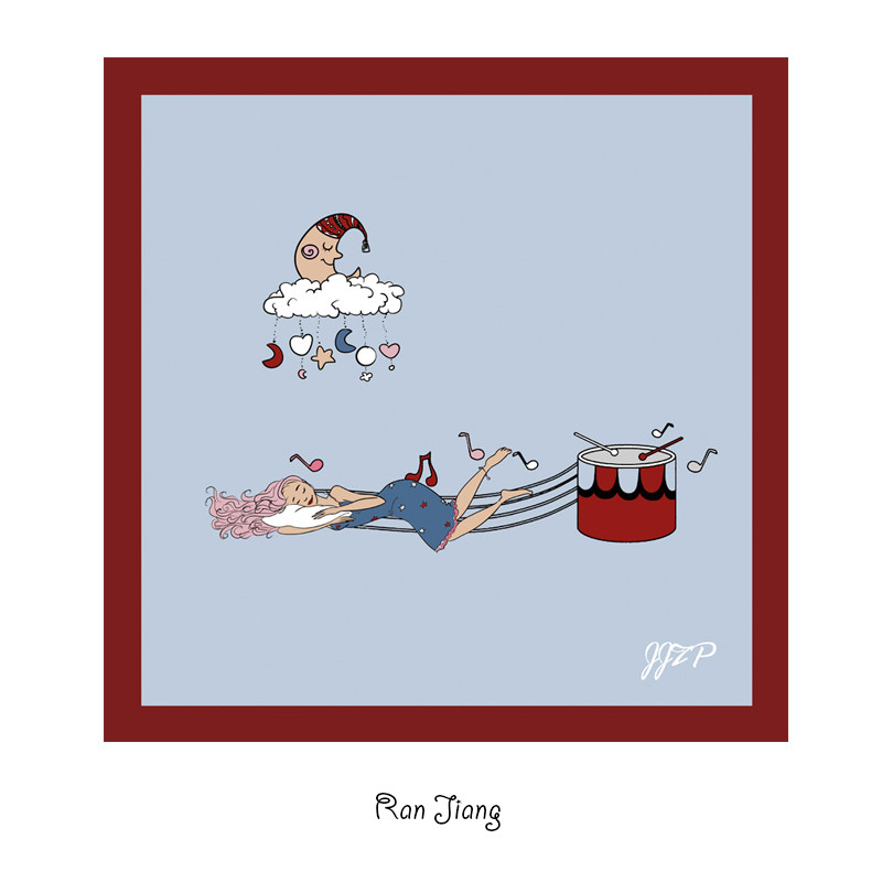 「梦游女孩」原创丝巾卡通甜美韩国装饰文艺chic小方巾女