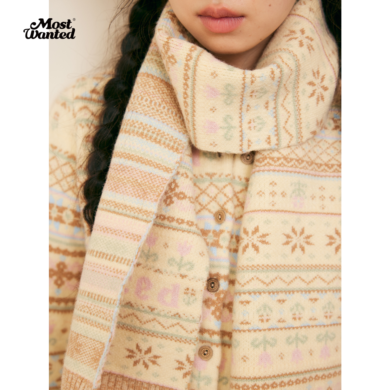 mostwantedlab 费尔岛风穿搭提花针织围巾女款2025新款冬