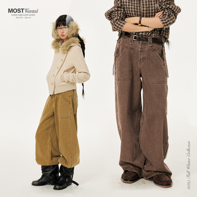 mostwanted中低腰重水洗可收腰直筒微喇牛仔裤女2025冬季新款裤子