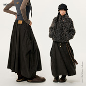 mostwanted麂皮宽松碎褶弧度廓形半身裙女2026新款 春季