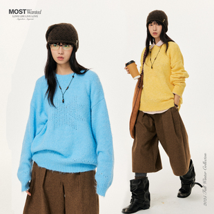 mostwanted冬日雪花镂空羊柔绒圆领毛衣