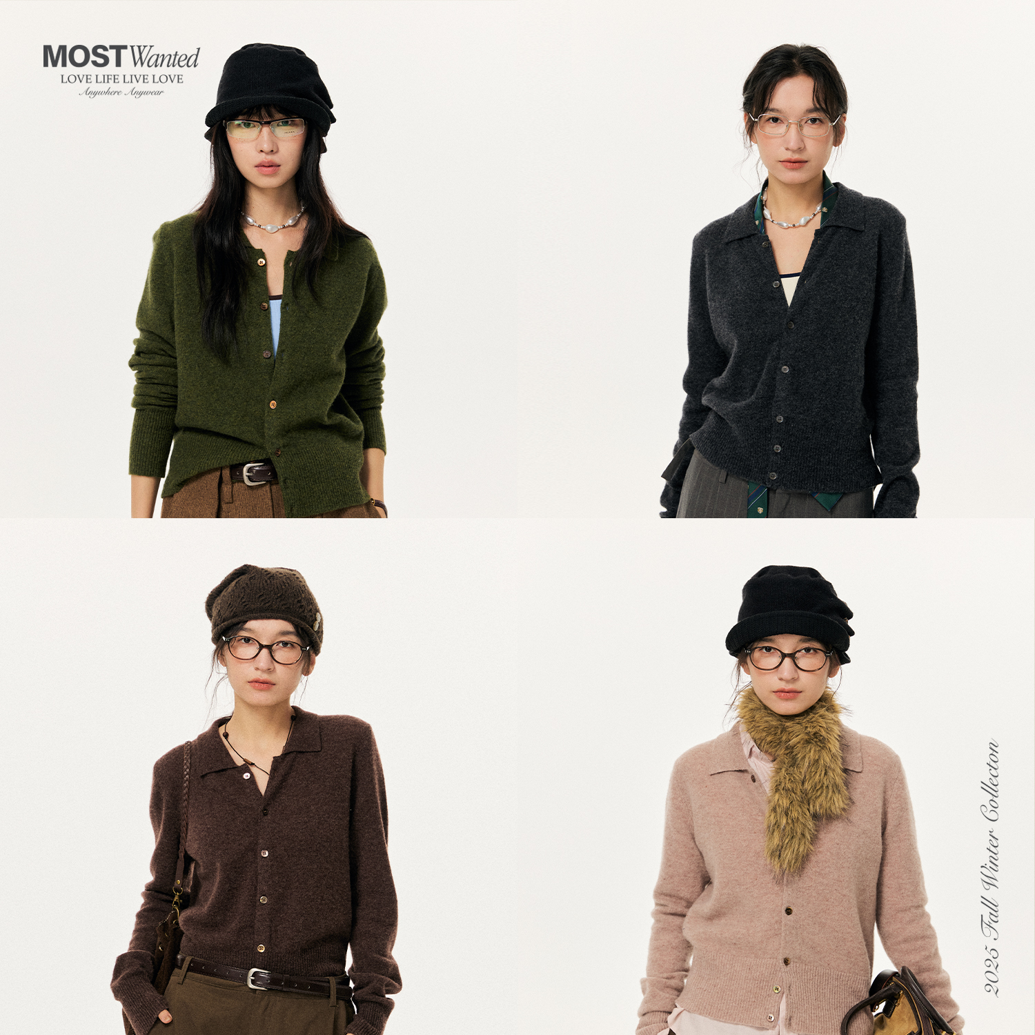 mostwanted羊毛轻薄翻领针织开衫毛衣2025秋冬新款上衣女外套