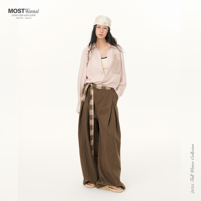 mostwanted 对褶结构水洗天丝棉阔腿休闲裤miu系廓形高智风通勤