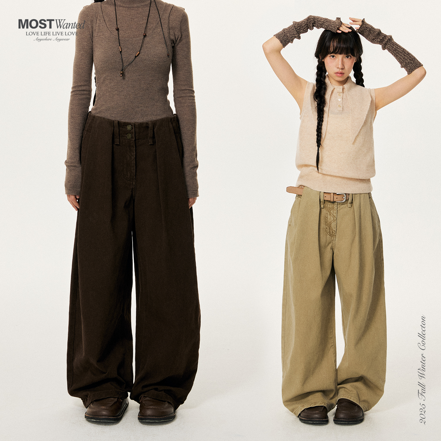 mostwanted隧道打褶腰头收口水洗休闲裤子女2025秋冬新款