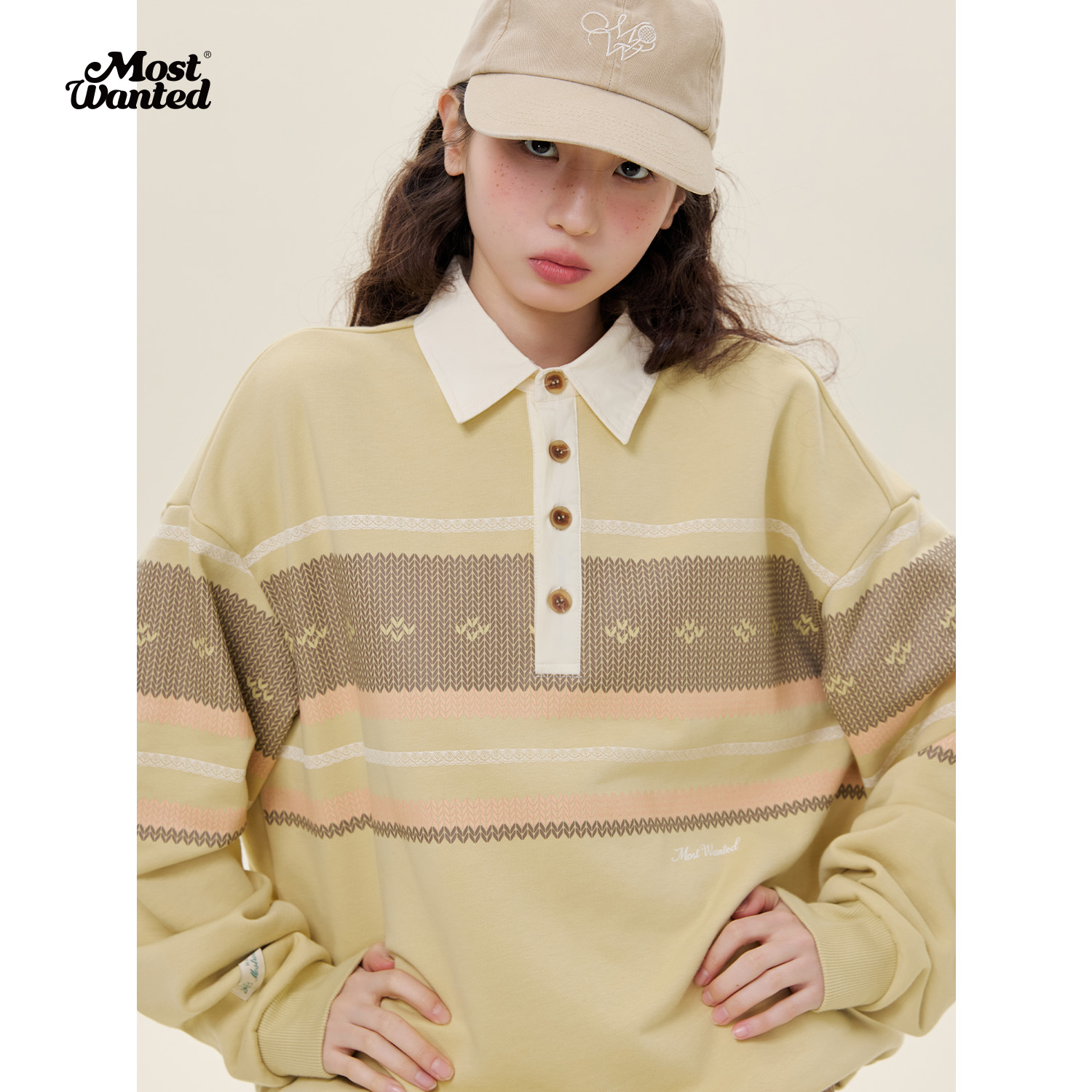 mostwanted人字纹条纹印花polo卫衣