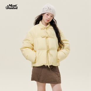 mostwanted抽绳花边蝴蝶结立领短款羽绒服女秋冬季新款