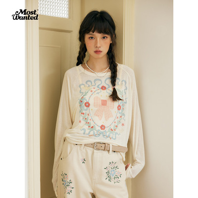 蝴蝶结对称水彩风格长袖罩衫