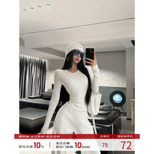 福尔尼斯悦 加绒长袖上衣女2025冬季新款收腰内搭打底衫短款T恤