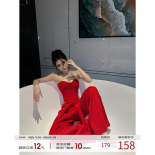 FORNIS 鱼骨修身抹胸上衣套装显瘦阔腿长裤F25B50063+F25K50064