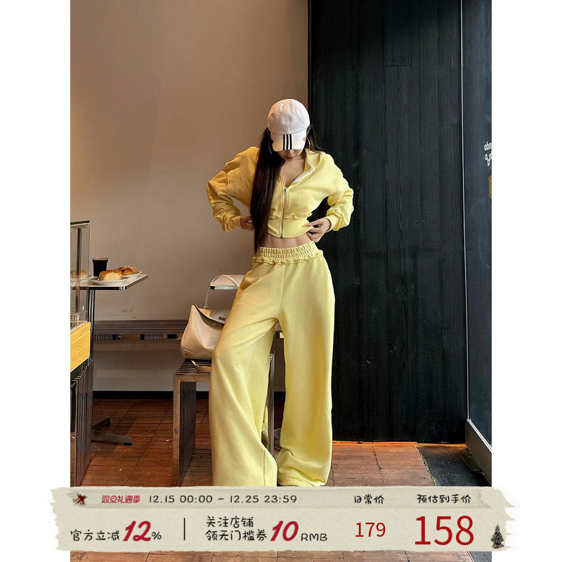 福尔尼斯悦 辣妹卫衣套装女2025早秋新款美式吊带上衣卫裤三件套