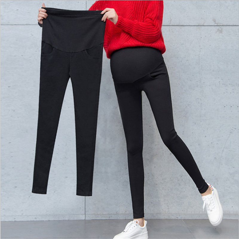 孕妇小脚裤外穿春秋黑色薄款大码九分铅笔裤托腹休闲打底裤时尚款