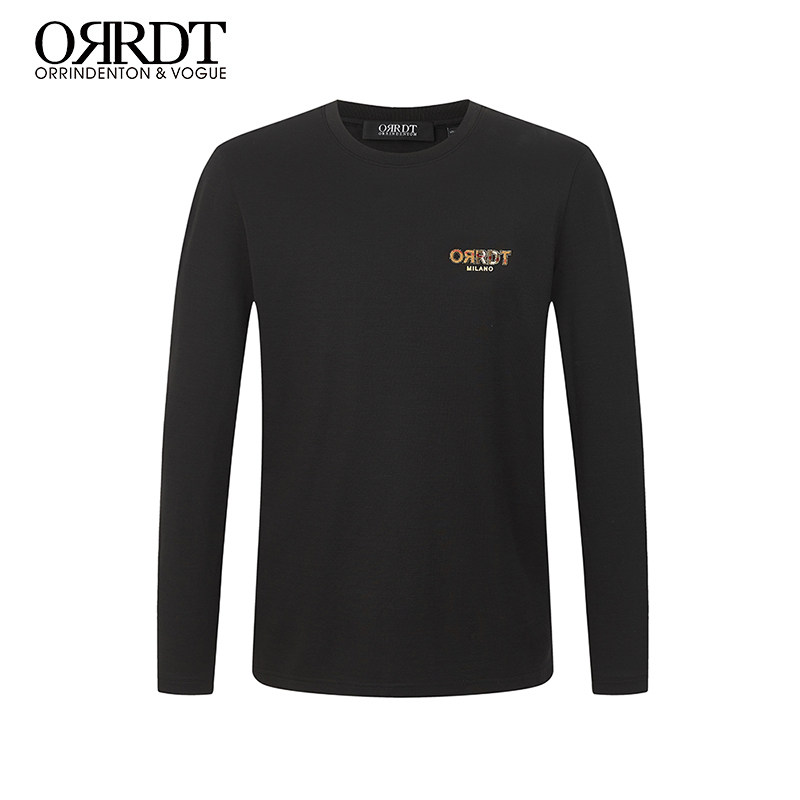 ORRDT澳林丹顿长袖T恤衣服男休闲烫钻薄款修身印花简约圆领卫衣男