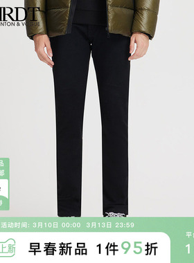 ORRDT澳林丹顿直筒裤黑色潮流牛仔裤男春秋新款磨毛长裤A37D2221