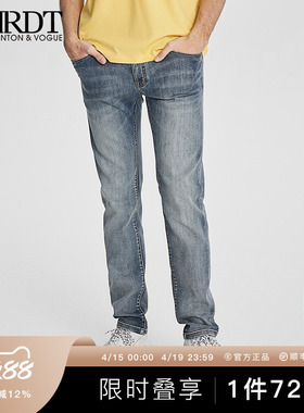 ORRDT澳林丹顿男装直筒字母蓝色牛仔裤男夏季新款长裤男A37E1751