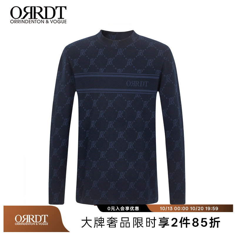 ORRDT澳林丹顿男士满印logo长袖针织衫深蓝色时尚百搭新款