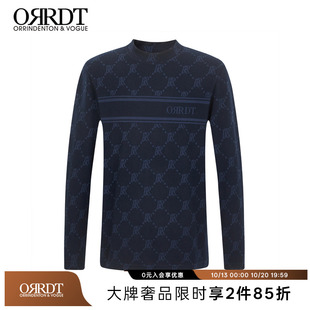 ORRDT澳林丹顿男士满印logo长袖针织衫深蓝色时尚百搭新款