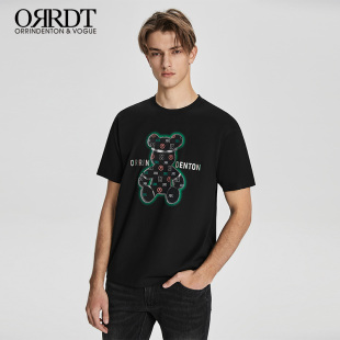 黑色短袖 新款 A17E1018K 潮流图案纯棉T恤男夏季 ORRDT澳林丹顿男装