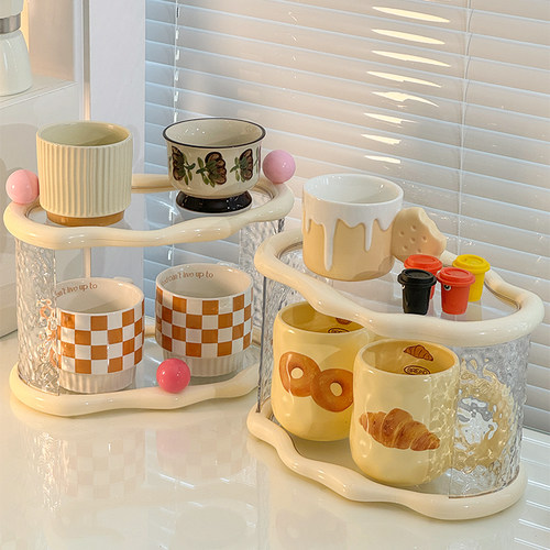 杯子收纳置物架高级感轻奢桌面杯架子餐边柜水杯架吧台茶杯放置架