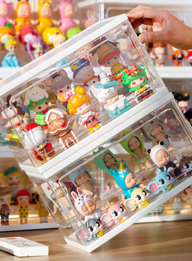 放泡泡玛特展示盒盲盒架收纳置物架亚克力手办娃娃立牌透明陈列架