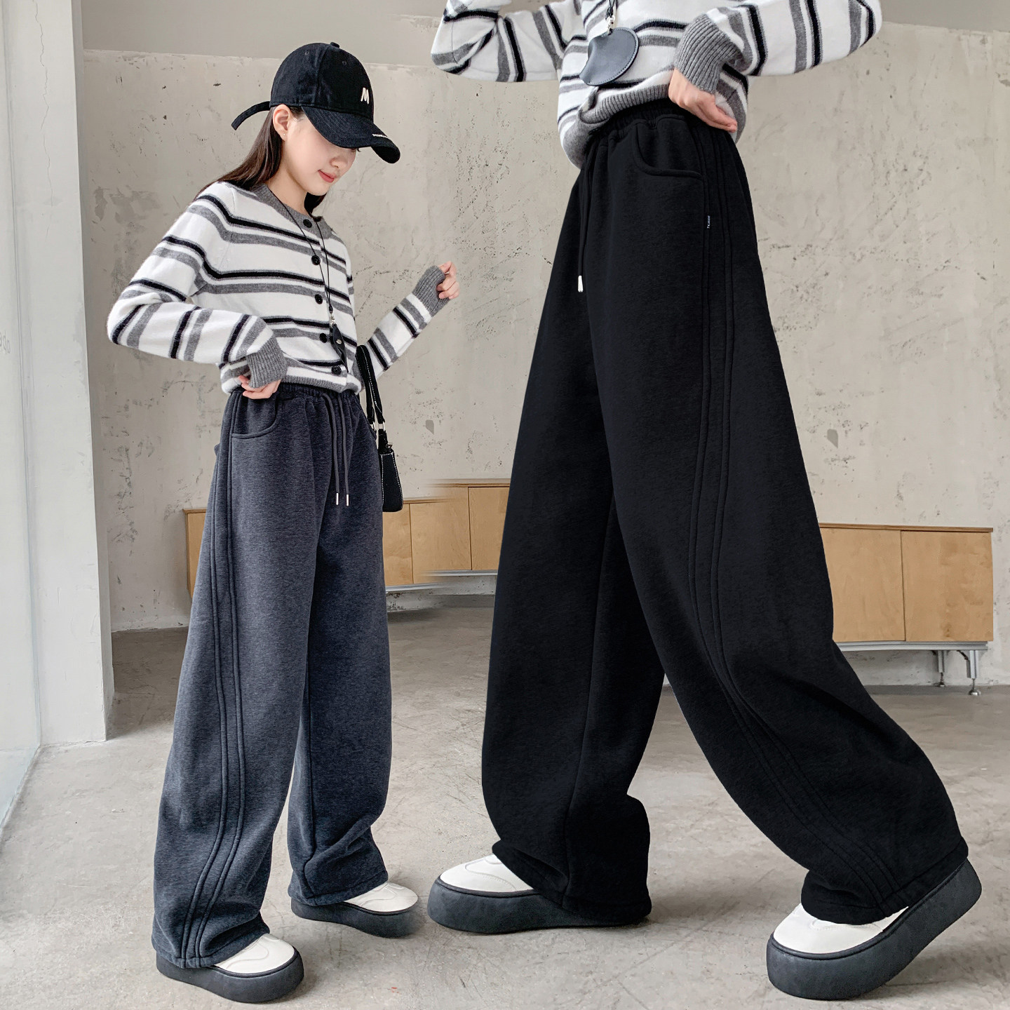 女童裤子加绒加厚秋冬款保暖长裤