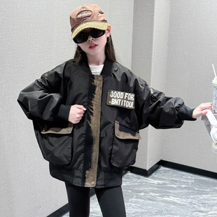 女童外套春款2026新款韩版儿童装洋气时髦棒球服中大童夹克上衣潮