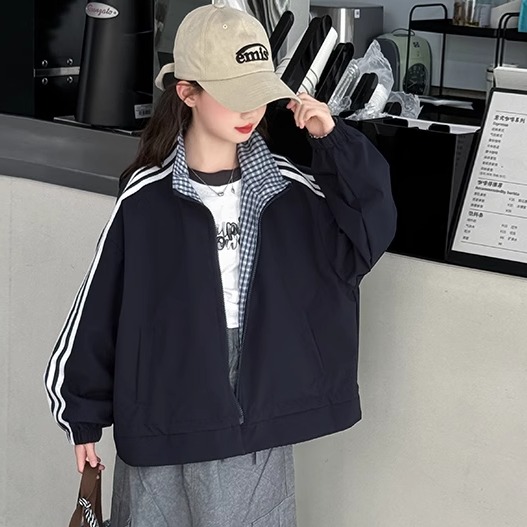 女童外套春秋款2025新款儿童秋装夹克休闲宽松女孩时髦两面穿上衣