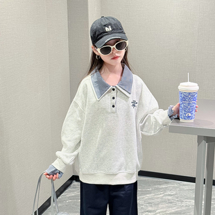 百搭polo领洋气时髦上衣女大童潮 女孩秋季 女童卫衣春秋款 2025新款