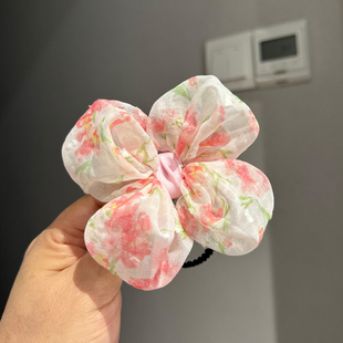 24韩版儿童发饰碎花手缝大蝴蝶结头绳女孩马尾发圈中大童头饰皮筋