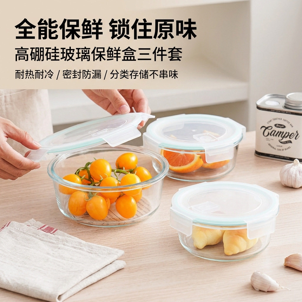 玻璃碗微波炉专用方形分格保鲜盒