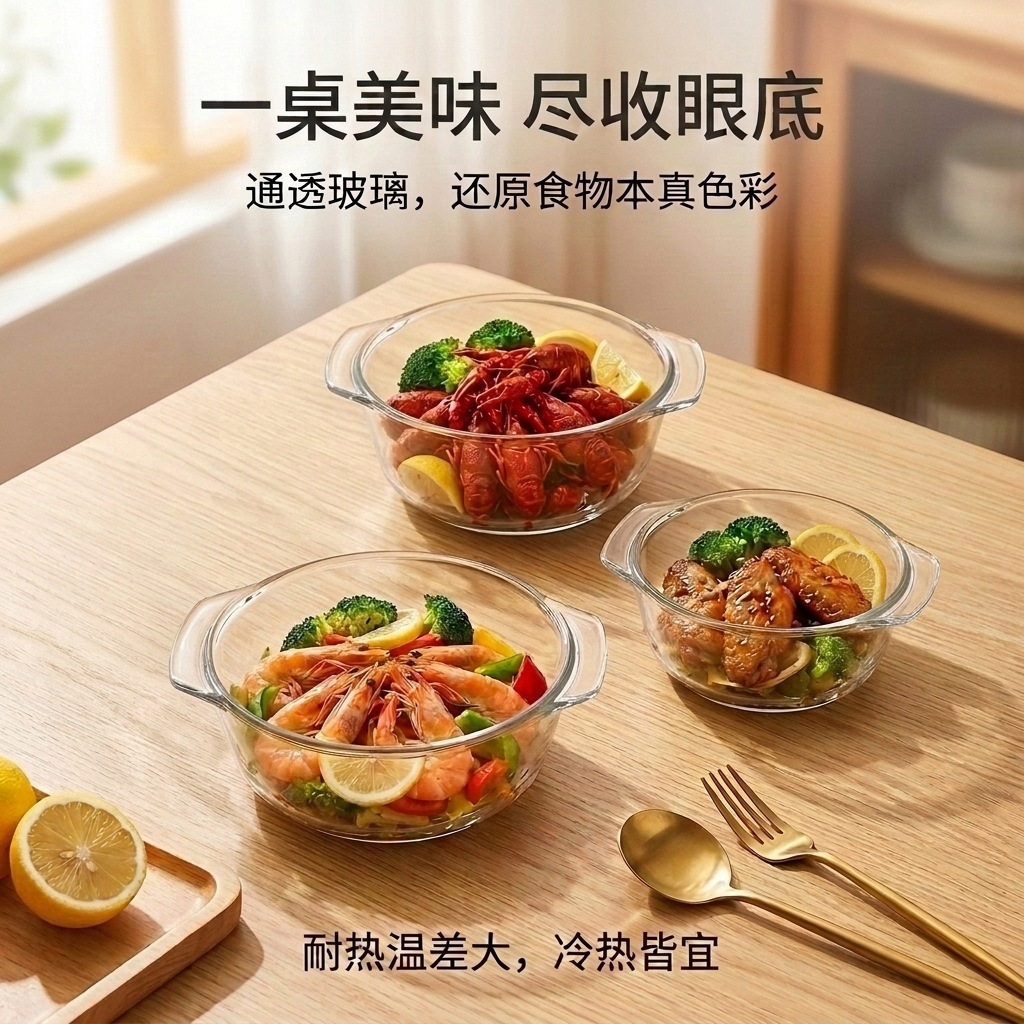 高硼硅玻璃碗家用耐热带盖煲汤大