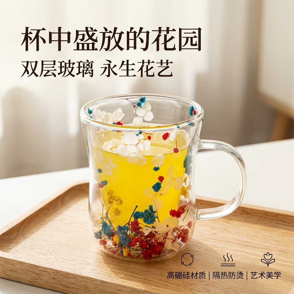 创意高硼硅耐热玻璃双层干花杯