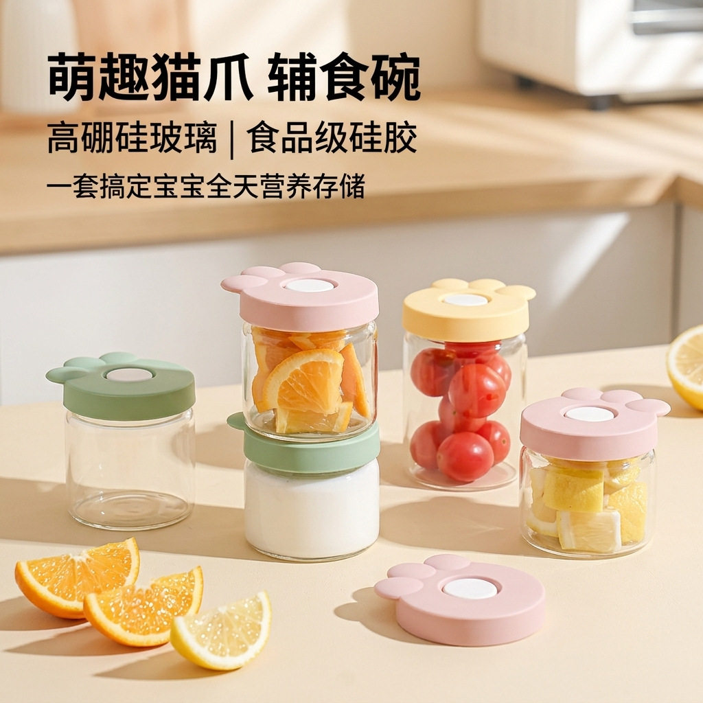 宝宝辅食盒带盖密封玻璃饭盒｜可