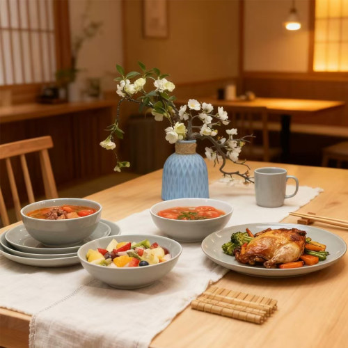 雅诚德清仓特价陶瓷餐具釉下彩流金岁月套装莫兰迪高级灰碗盘